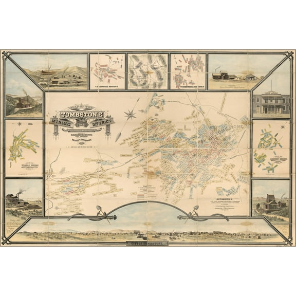 24"x36" Gallery Poster, Map of Tombstone Arizona Territory 1881