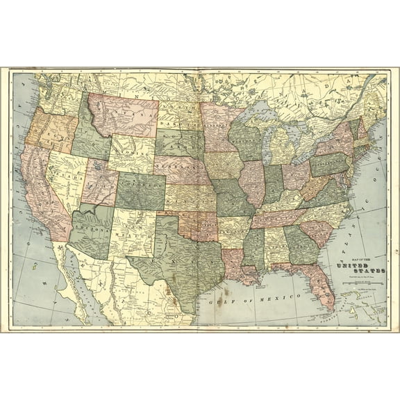 24"x36" Gallery Poster, Map of United States of america 1906