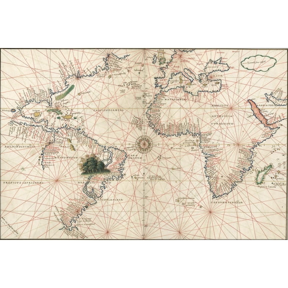 24"x36" Gallery Poster, Map of atlantic ocean and america 1544