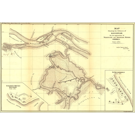24"x36" Gallery Poster, Map of defenses of Savannah georgia 1865