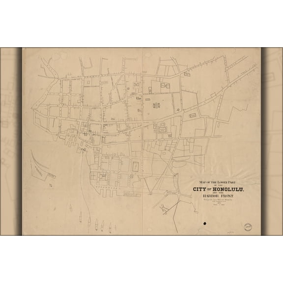 24"x36" Gallery Poster, Map of lower Honolulu hawaii 1893