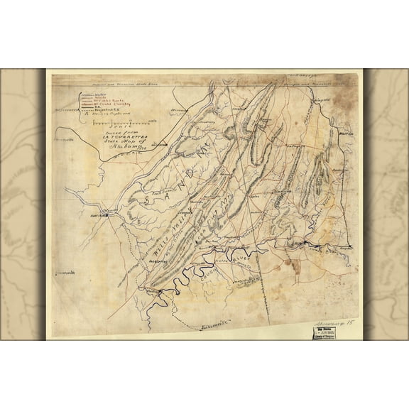 24"x36" Gallery Poster, Map of ne Alabama nw Georgia general McCook 1864