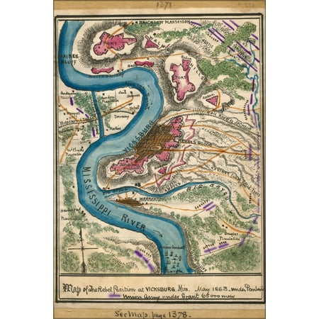 24"x36" Gallery Poster, Map of rebel positions Vicksburg Mississippi 1863