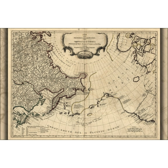 24"x36" Gallery Poster, Map of russian discoveries on alaska coast 1768
