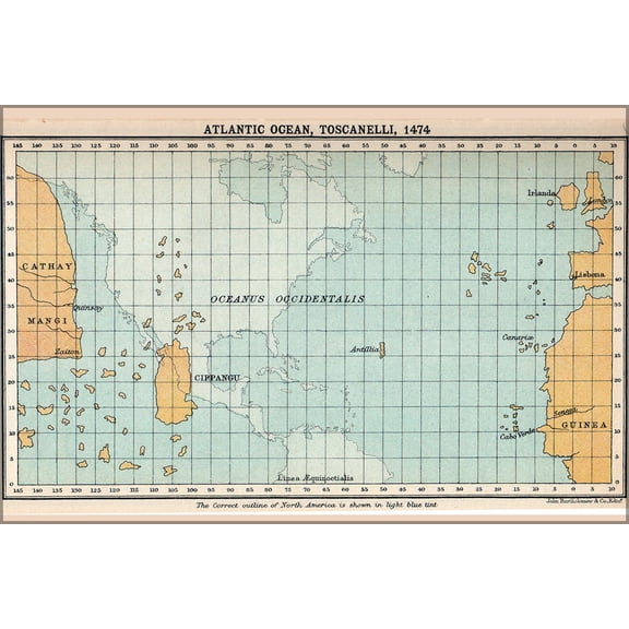 24"x36" Gallery Poster, Map of the Atlantic Ocean according to Paolo dal Pozzo Toscanelli (1474) pre christopher columbus