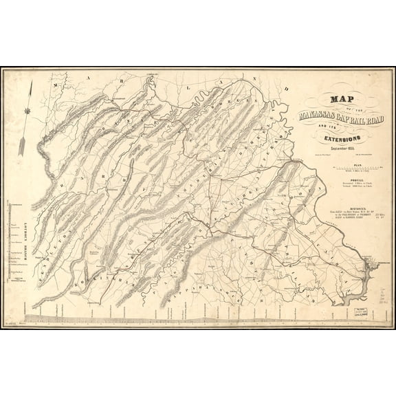24"x36" Gallery Poster, Map of the Manassas Gap Railroad virginia 1855