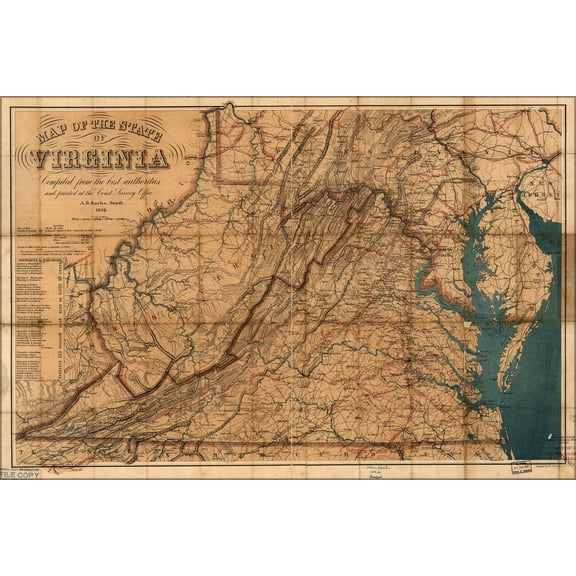 24"x36" Gallery Poster, Map of the State of Virginia 1862