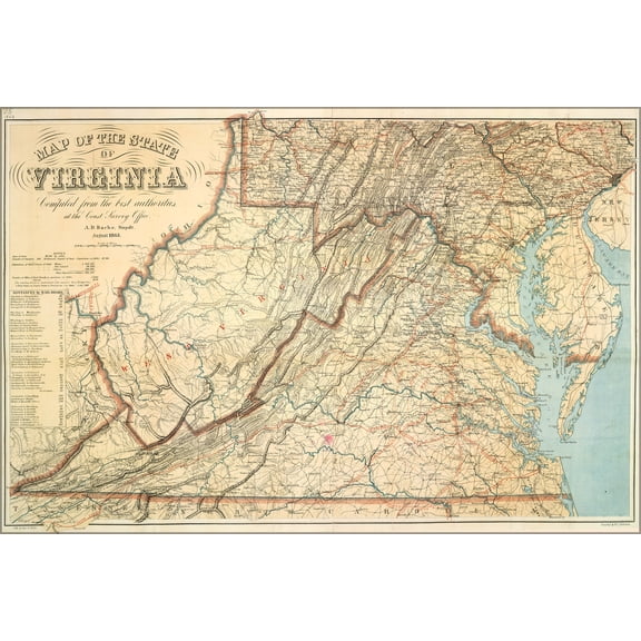 24"x36" Gallery Poster, Map of the State of Virginia 1863 p10