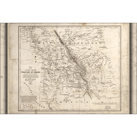 24"x36" Gallery Poster, Map of the United States Territory of Oregon 1838