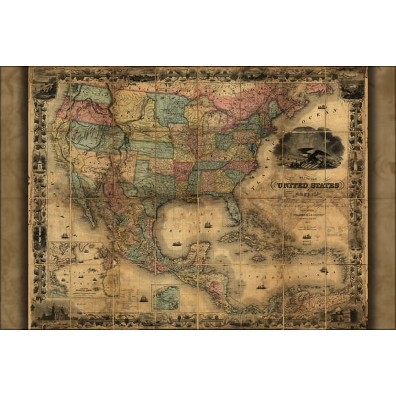 24"x36" Gallery Poster, Map of the United States of America 1857