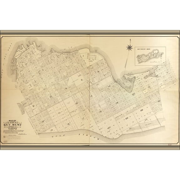 24"x36" Gallery Poster, Map of the city of Key West, Monroe Co., Florida 1908