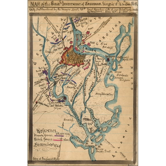 24"x36" Gallery Poster, Map of the siege of Savannah, Georgia dec 1864