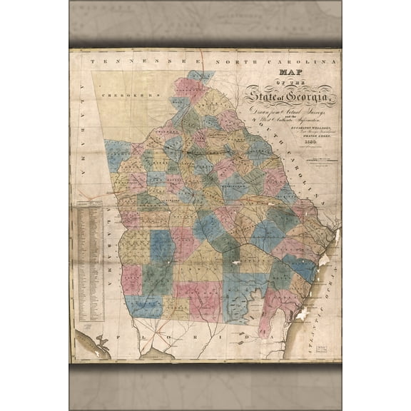 24"x36" Gallery Poster, Map of the state of Georgia 1830