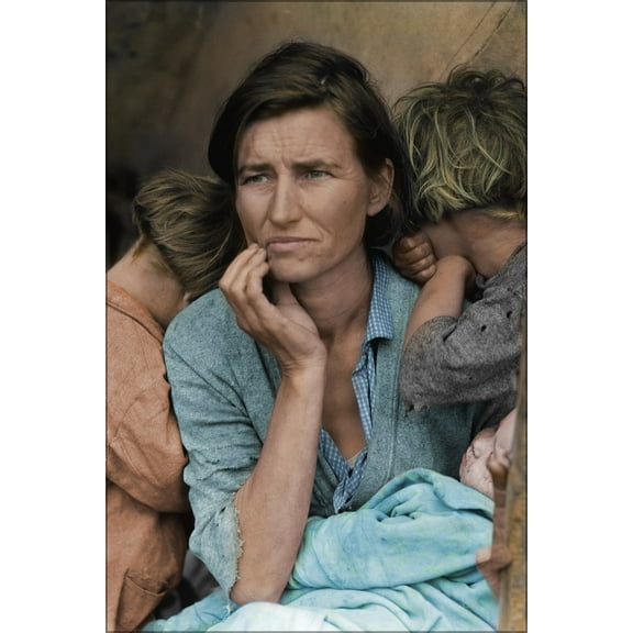 24"x36" Gallery Poster, Migrant Mother Colorized great depression dust bowl poster