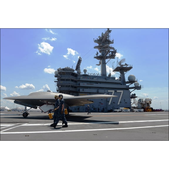 24"x36" Gallery Poster, Navy X-47B uav aircraft carrier USS George H.W. Bush (CVN 77)