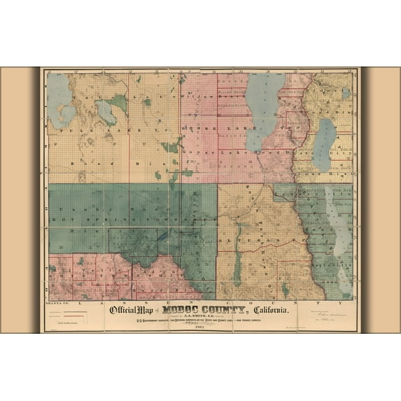 24"x36" Gallery Poster, Official map of Modoc County, California 1887