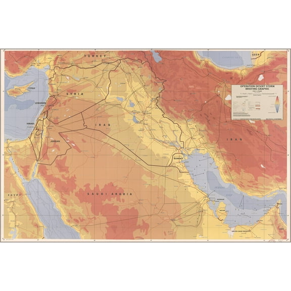 24"x36" Gallery Poster, Operation Desert Storm briefing map 1991