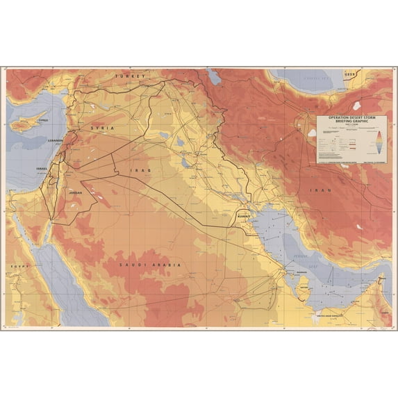 24"x36" Gallery Poster, Operation Desert Storm briefing map 1991