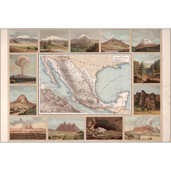 24"x36" Gallery Poster, Orographic map of mexico 1885