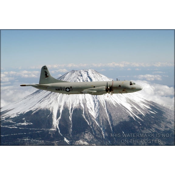 24"x36" Gallery Poster, P-3 Orion circles Mt. Fuji