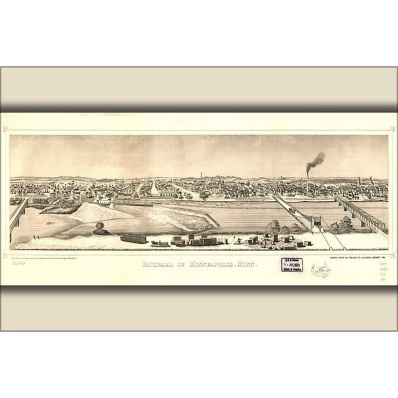 24"x36" Gallery Poster, Panorama map Minneapolis Minnesota 1873
