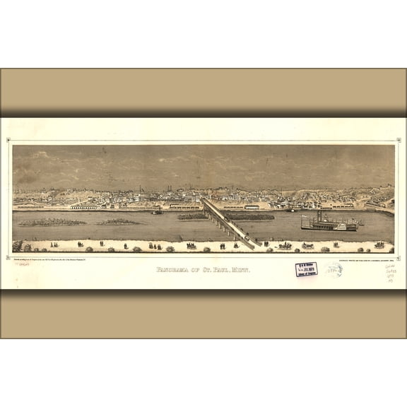 24"x36" Gallery Poster, Panorama map St. Paul Minnesota 1873