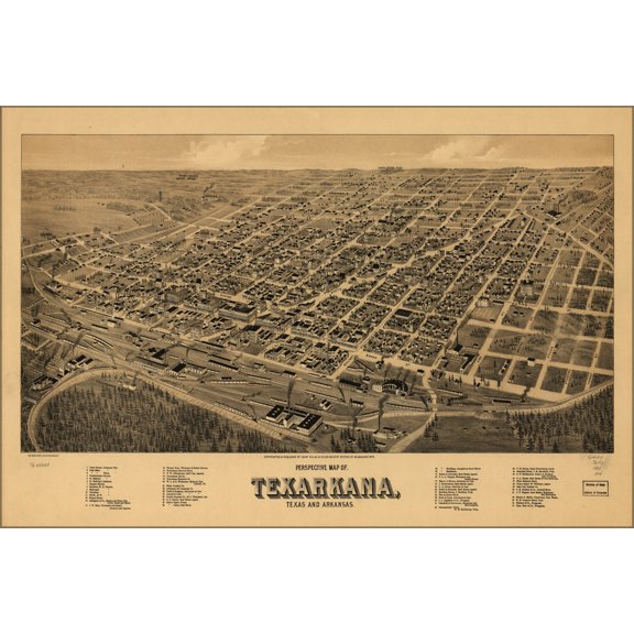 24"x36" Gallery Poster, Perspective map Texarkana, Texas Arkansas 1888
