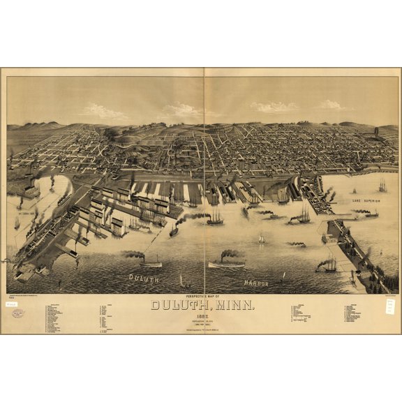 24"x36" Gallery Poster, Perspective map of Duluth, Minnesota 1887