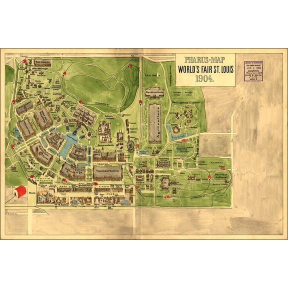 24"x36" Gallery Poster, Pharus map World's Fair St. Louis, 1904