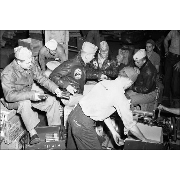 24"x36" Gallery Poster, Pilots belt ammo USS Leyte CV-32 1950