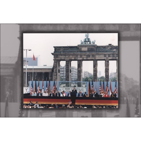 24"x36" Gallery Poster, President Reagan giving a speech at the Berlin Wall, Brandenburg Gate, Federal Republic of Germany