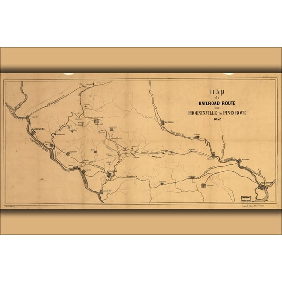 24"x36" Gallery Poster, R.R Map Pennsylvania Philadelphia Harrisburg 1852