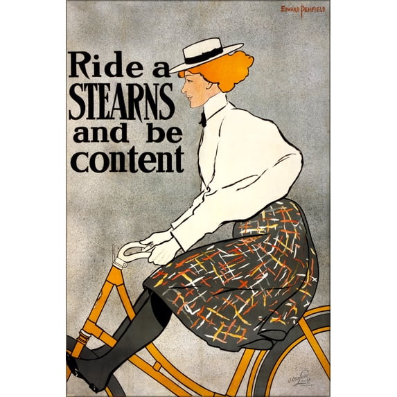 24"x36" Gallery Poster, Ride a Stearns and be content, bicycle advertising poster, 1896