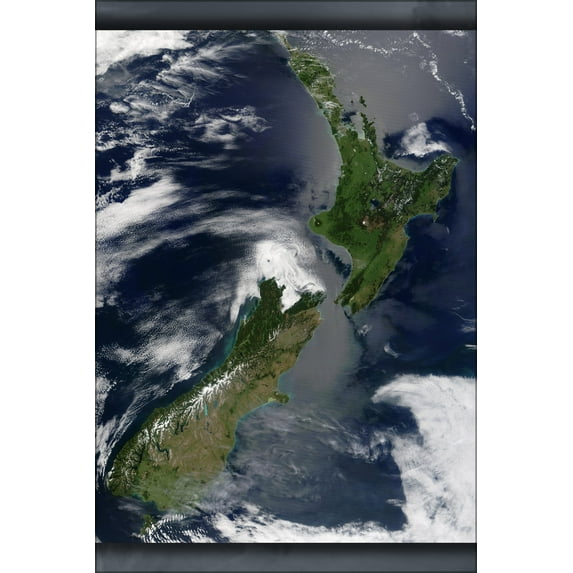 24"x36" Gallery Poster, Satellite image of New Zealand in December 2002