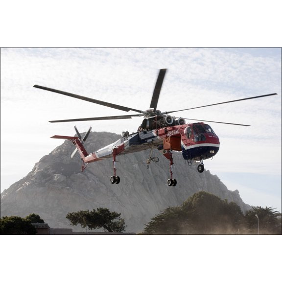 24"x36" Gallery Poster, Sikorsky S-64 Skycrane helicopter morro bay california