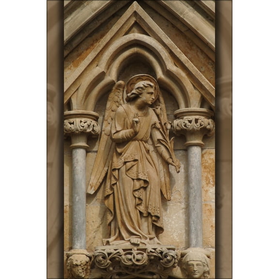24"x36" Gallery Poster, Statue of The Angel of the Annunciation on the West Front of Salisbury cathedral, UK