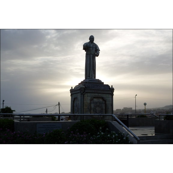 24"x36" Gallery Poster, Sunset behind the monument to the Pope John Paul II, in Praia
