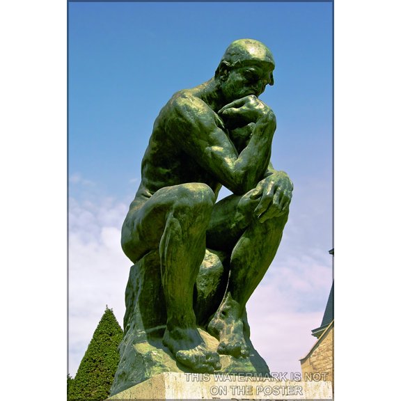 24"x36" Gallery Poster, The Thinker is a bronze and marble sculpture by Auguste Rodin,