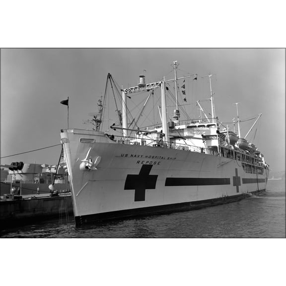 24"x36" Gallery Poster, The U.S. Navy hospital ship USS Repose (AH-16) at anchor in Yokosuka harbour, Japan, on 19 January 1952