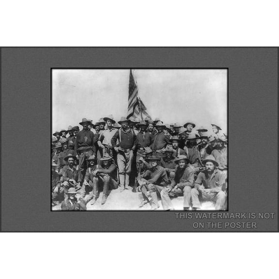 24"x36" Gallery Poster, Theodore Roosevelt stands triumphant on San Juan Hill, Cuba after his Rough Riders
