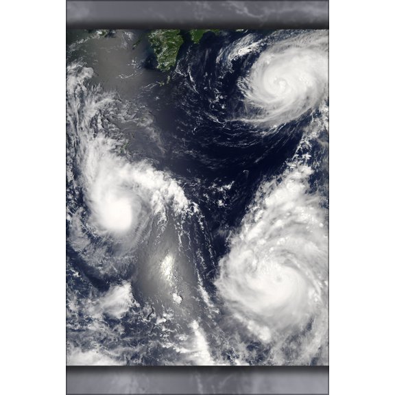 24"x36" Gallery Poster, Three different typhoons were spinning over the western Pacific Ocean on August 7, 2006