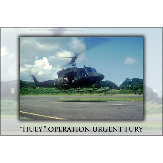 24"x36" Gallery Poster, UH-1N Huey helicopter from Marine HMM-261 Raging Bulls during Operation Urgent Fury invasion of grenada
