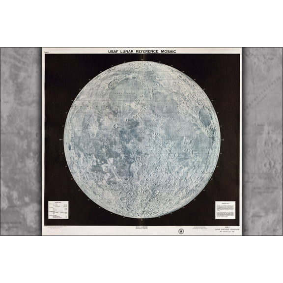 24"x36" Gallery Poster, USAF lunar reference mosaic 1966 Moon Map