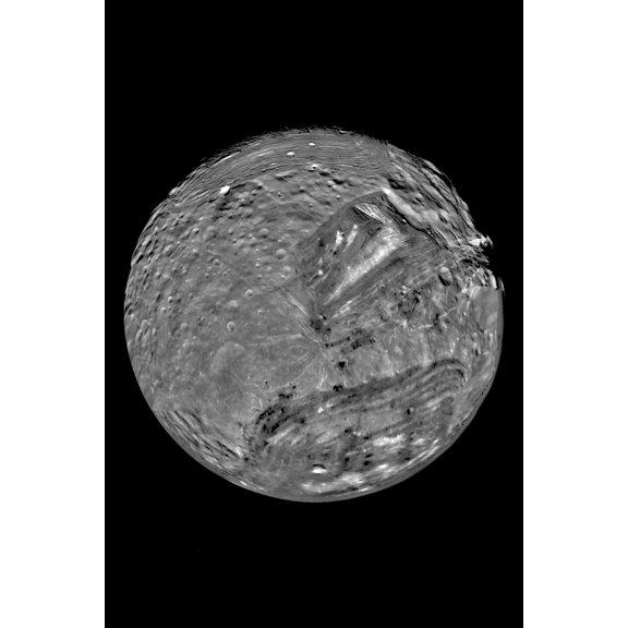 24"x36" Gallery Poster, Voyager 2 image mosaic of Miranda moon of uranus