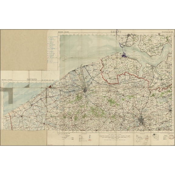 24"x36" Gallery Poster, WWI Map Bruges region, Belgium 1914 world war one