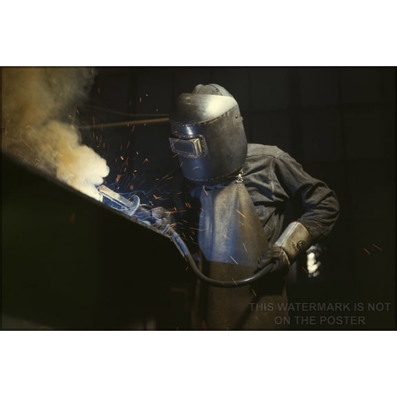 24"x36" Gallery Poster, Welder making boilers for a ship, Combustion Engineering Co., Chattanooga, Tenn