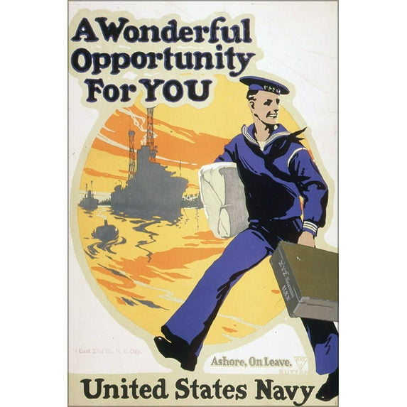 24"x36" Gallery Poster, Wonderful Opportunity United States Navy, recruitment 1917