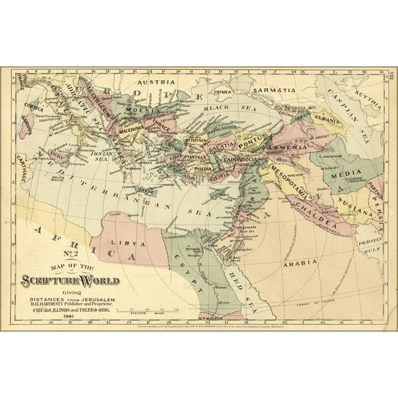 24"x36" Gallery Poster, bible map israel jerusalem middle east 1881