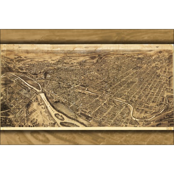 24"x36" Gallery Poster, birdseye view map of Allentown, Pennsylvania 1922