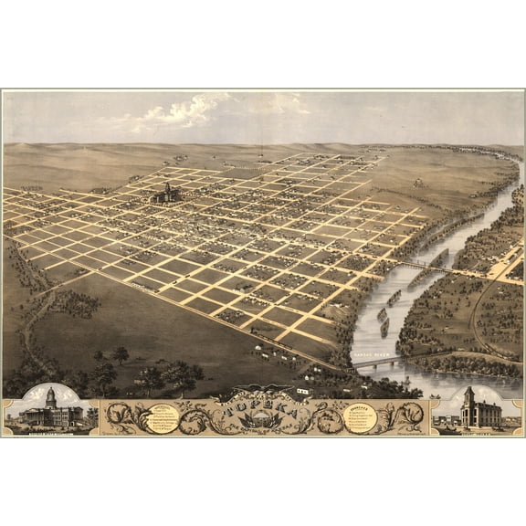 24"x36" Gallery Poster, birdseye view map of Topeka, Kansas 1869
